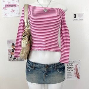 Y2K Pink Striped Off-Shoulder Tank Top